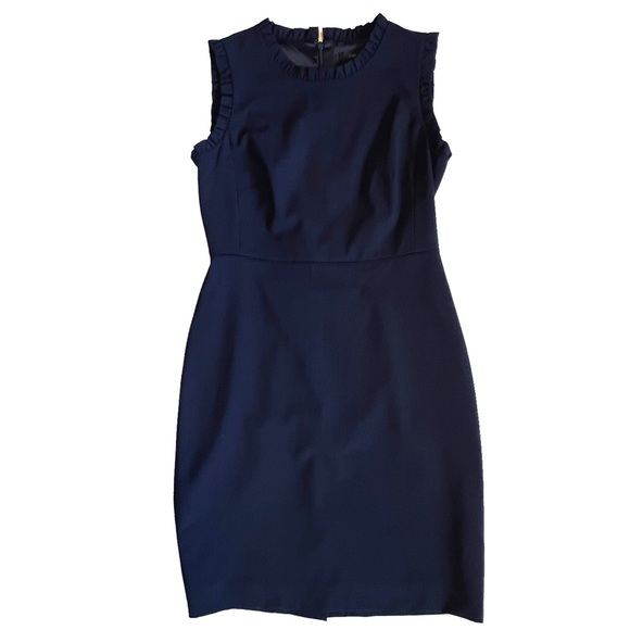 SOLD ❌ J. Crew Women’s Navy Blue Ruffle Trim Stretch Sleeveless Shift Dress 8 - Picture 3 of 12